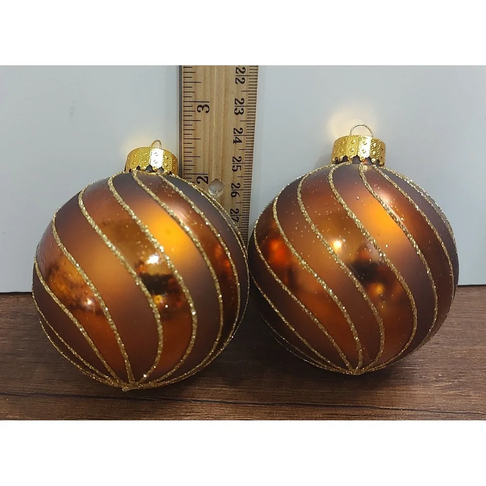 TARGET BRONZE Brown GLITTER GLASS FALL THANKSGIVING CHRISTMAS ORNAMENTS A16